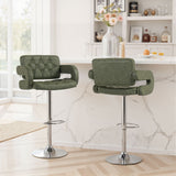 Faux Leather Swivel Bar Stool With Back - Velmora