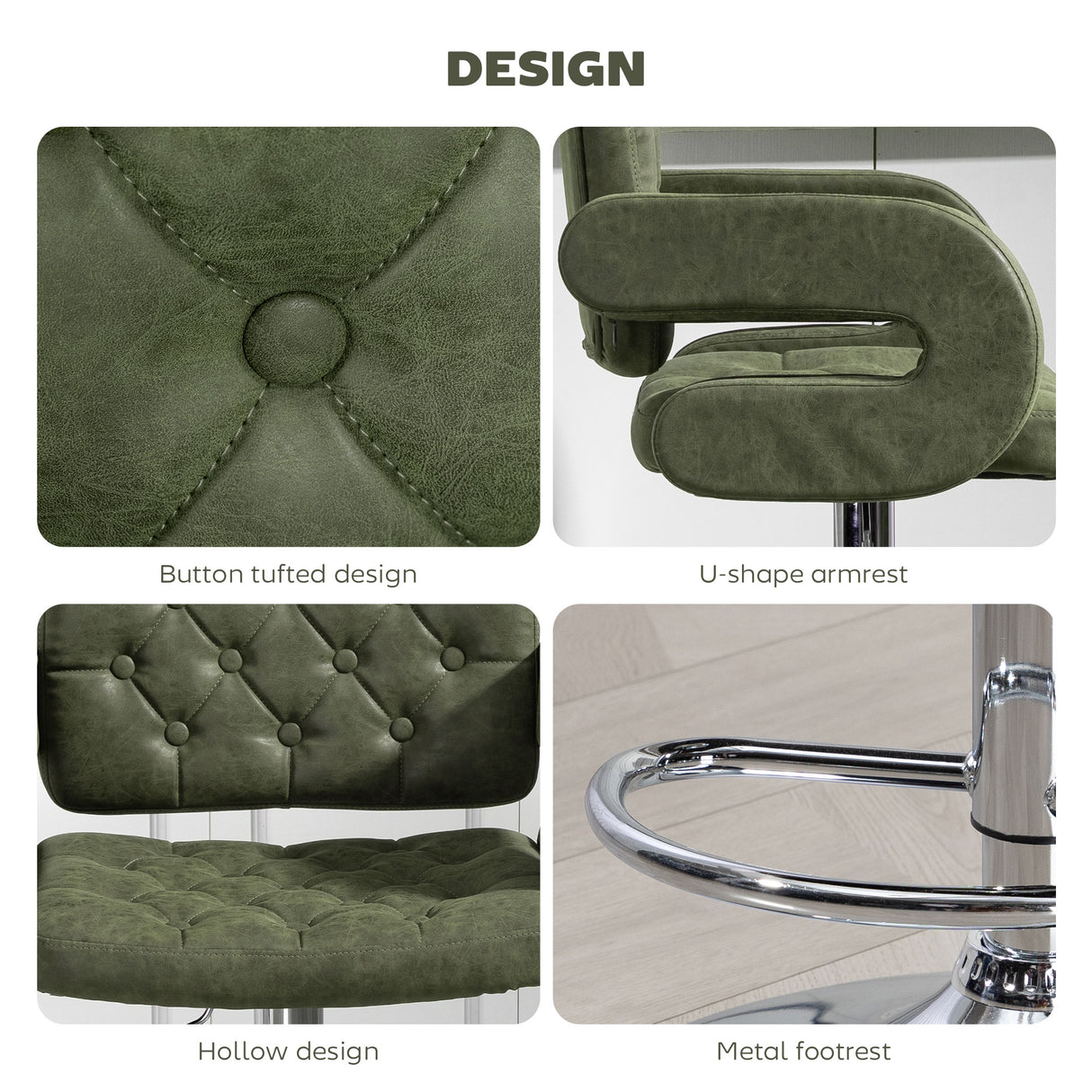 Faux Leather Swivel Bar Stool With Back - Velmora