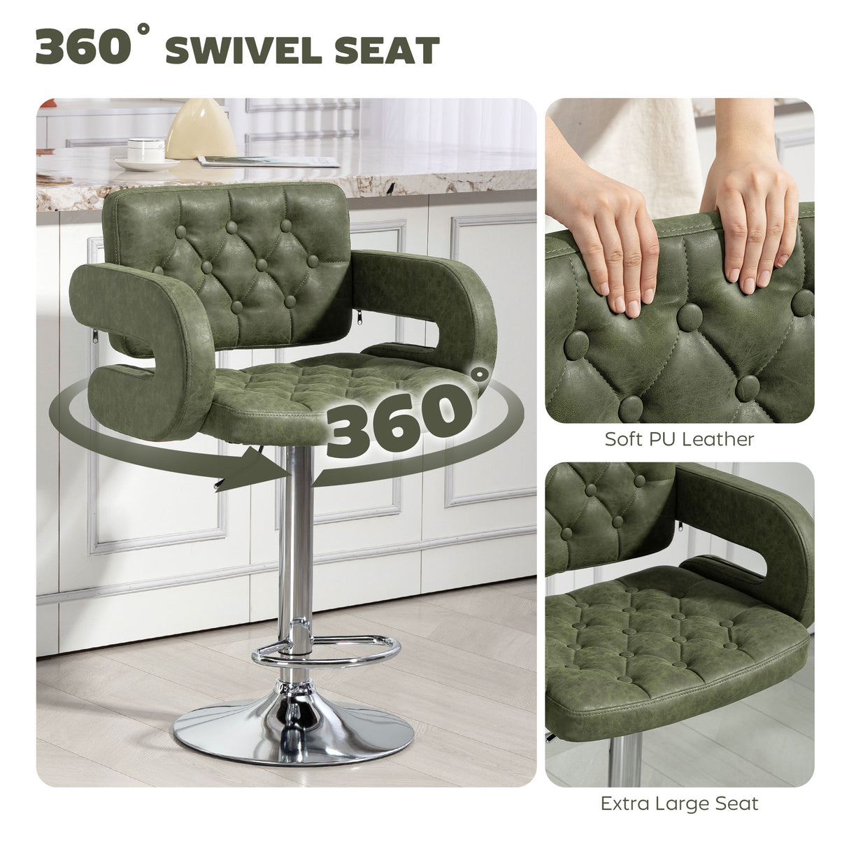 Faux Leather Swivel Bar Stool With Back - Velmora