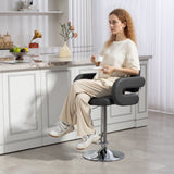 Faux Leather Swivel Bar Stool With Back - Velmora