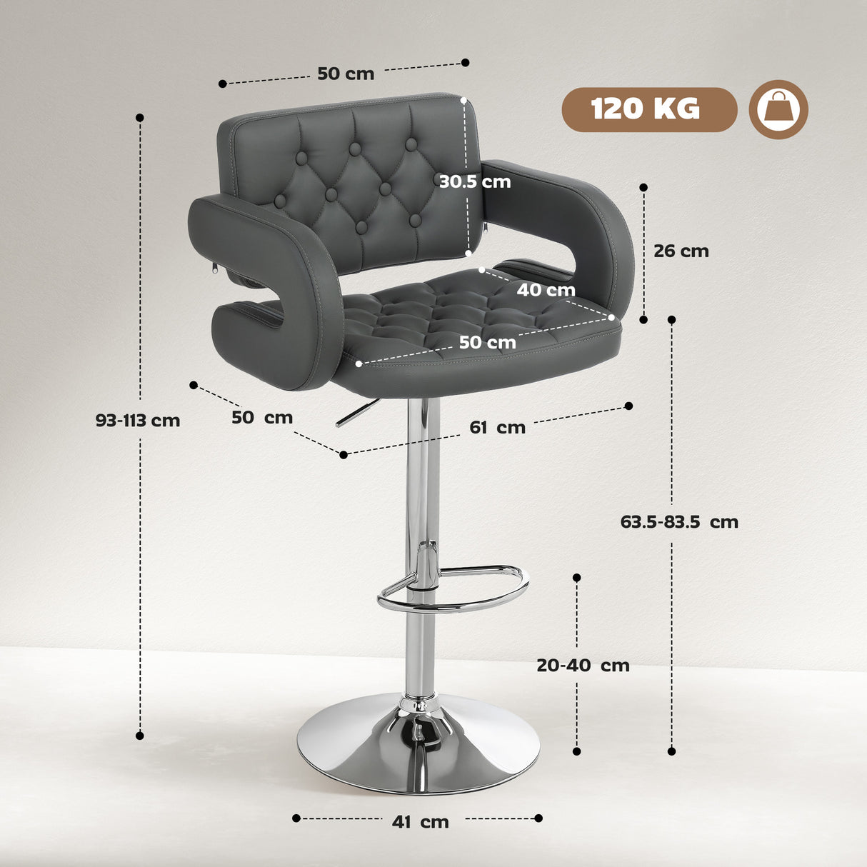 Faux Leather Swivel Bar Stool With Back - Velmora