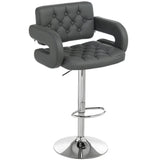 Faux Leather Swivel Bar Stool With Back - Velmora