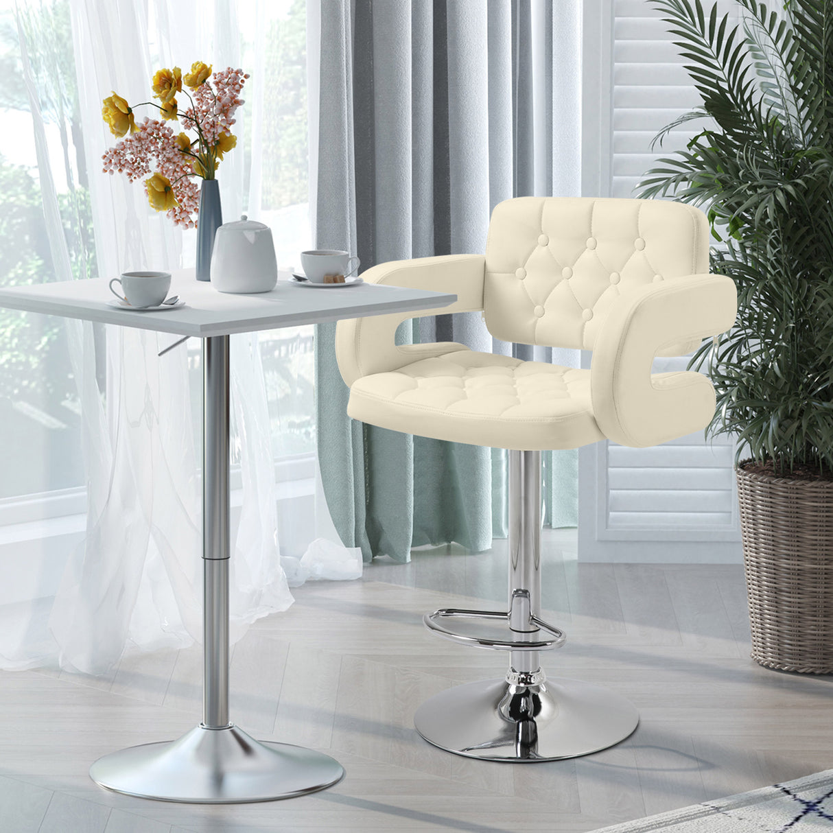 Faux Leather Swivel Bar Stool With Back - Velmora