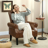 Faux Leather Upholstered Accent Chair With Rolled Arms 80cm Wide - Velmora