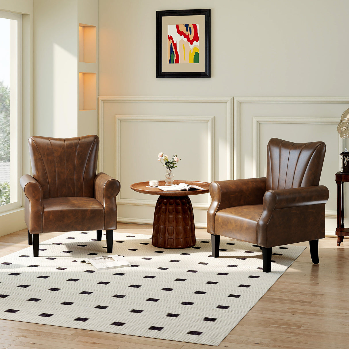 Faux Leather Upholstered Accent Chair With Rolled Arms 80cm Wide - Velmora