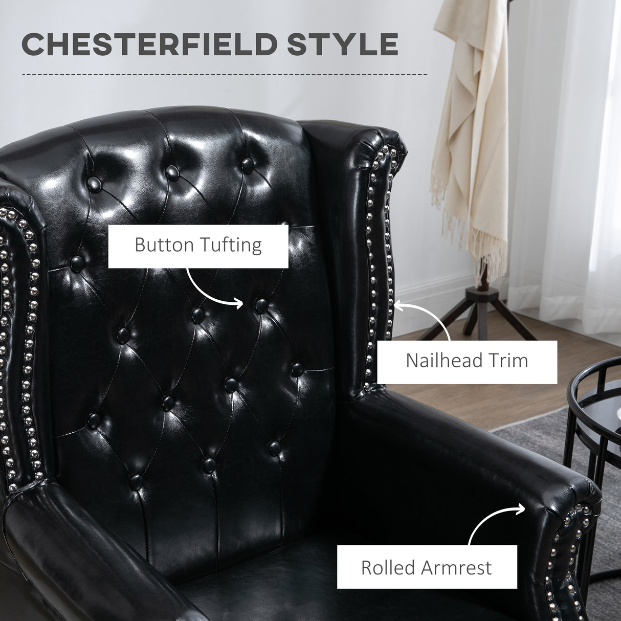 Faux Leather Wingback Chesterfield Accent Chair 72cm Wide - Velmora