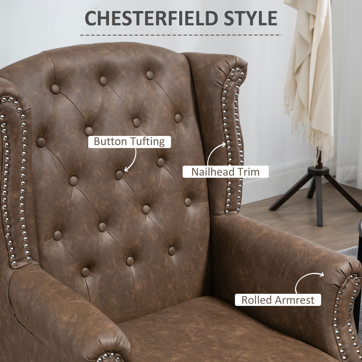 Faux Leather Wingback Chesterfield Accent Chair 72cm Wide - Velmora