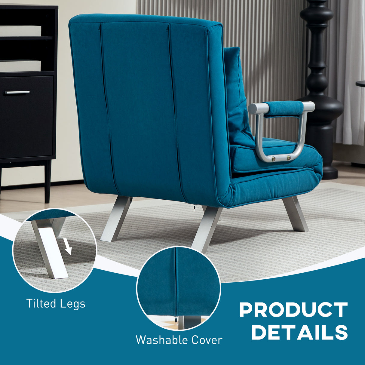 Faux Suede Fabric 1 Seater Sofa Bed 65cm Wide With 1 Pillow - Velmora