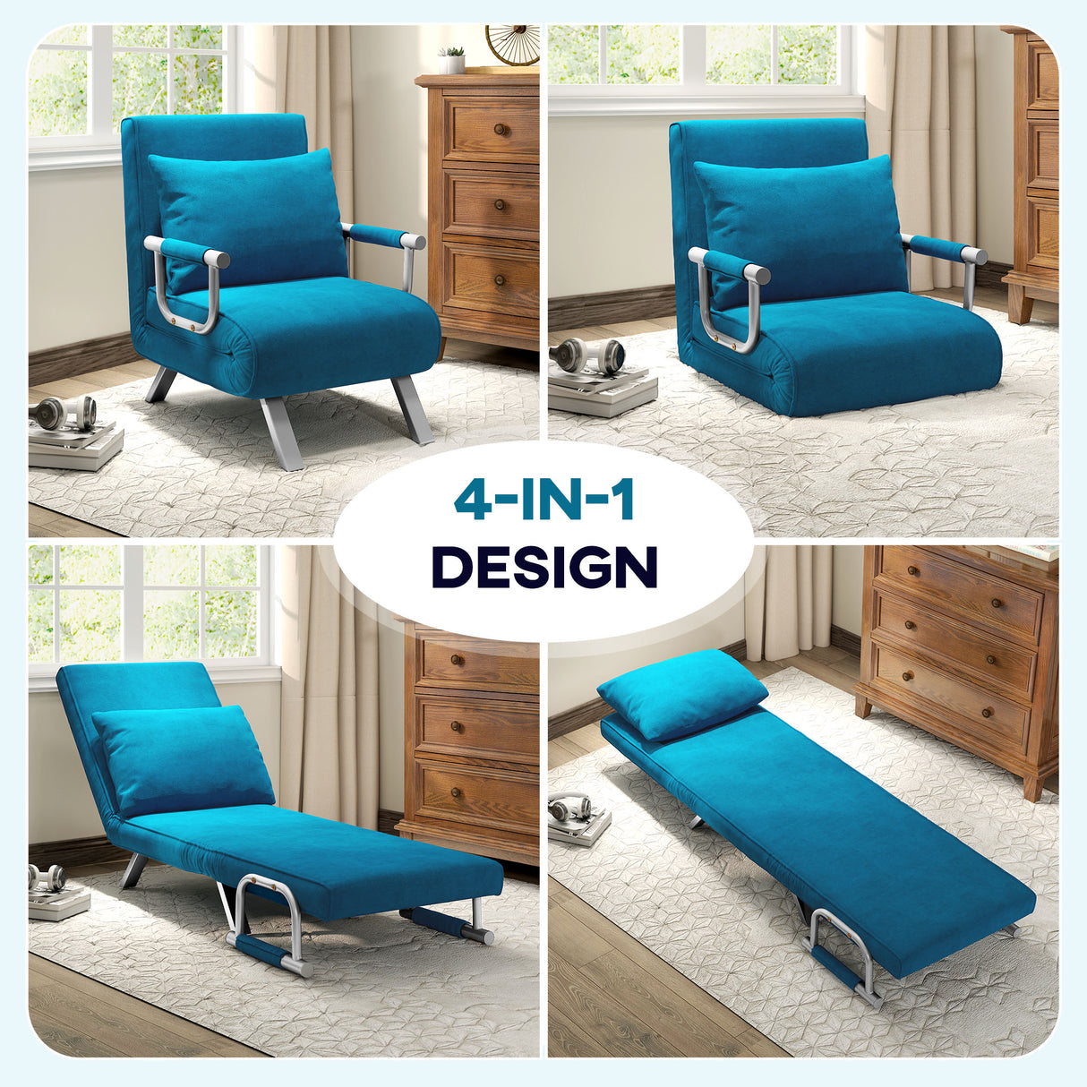 Faux Suede Fabric 1 Seater Sofa Bed 65cm Wide With 1 Pillow - Velmora