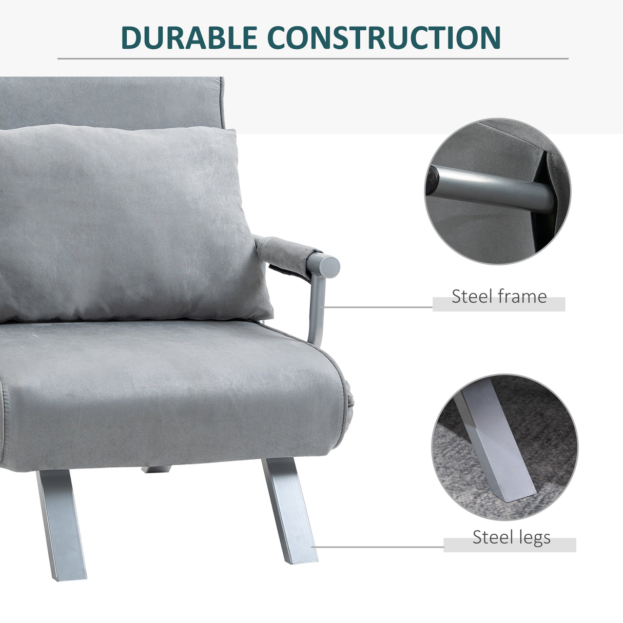 Faux Suede Fabric 1 Seater Sofa Bed 65cm Wide With 1 Pillow - Velmora