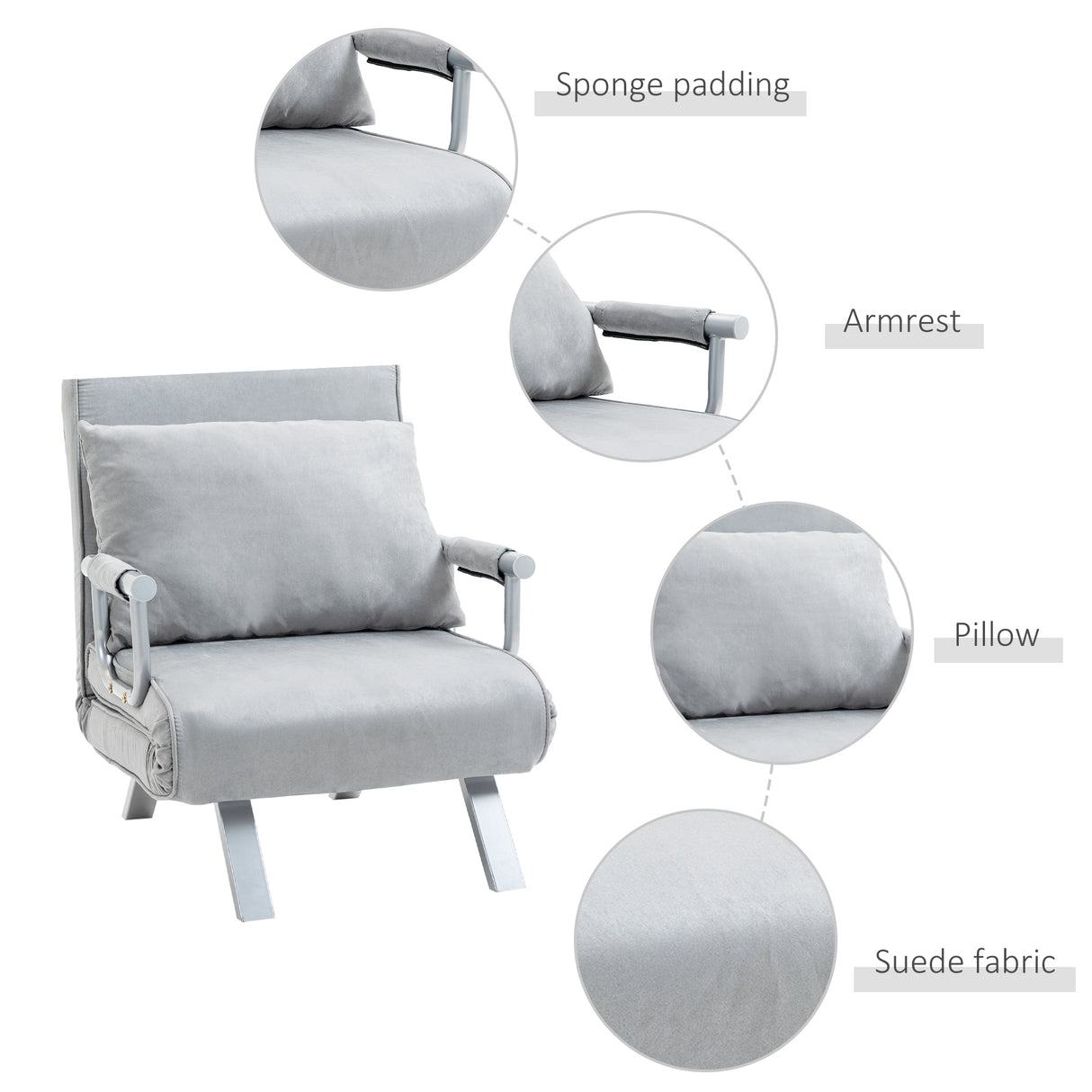 Faux Suede Fabric 1 Seater Sofa Bed 65cm Wide With 1 Pillow - Velmora