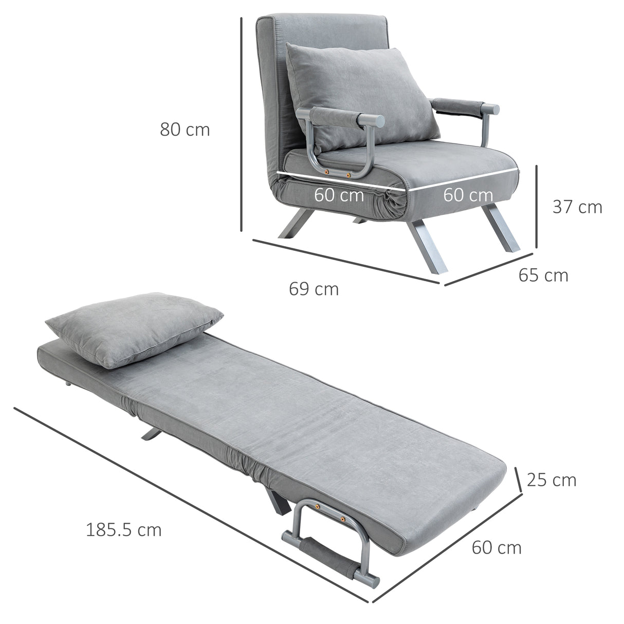 Faux Suede Fabric 1 Seater Sofa Bed 65cm Wide With 1 Pillow - Velmora