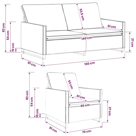 Faux Suede Fabric 2+1 Seater Sofa Set 150cm Wide - Vantage Home