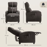 Faux Leather Push Back Reclining Chair With Adjustable Leg Rest 68cm Wide - Velmora