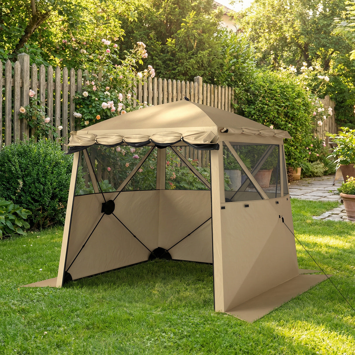 Fibreglass Pop Up Gazebo Waterproof Instant Shelter 198cm Width x 198cm Depth - Velmora