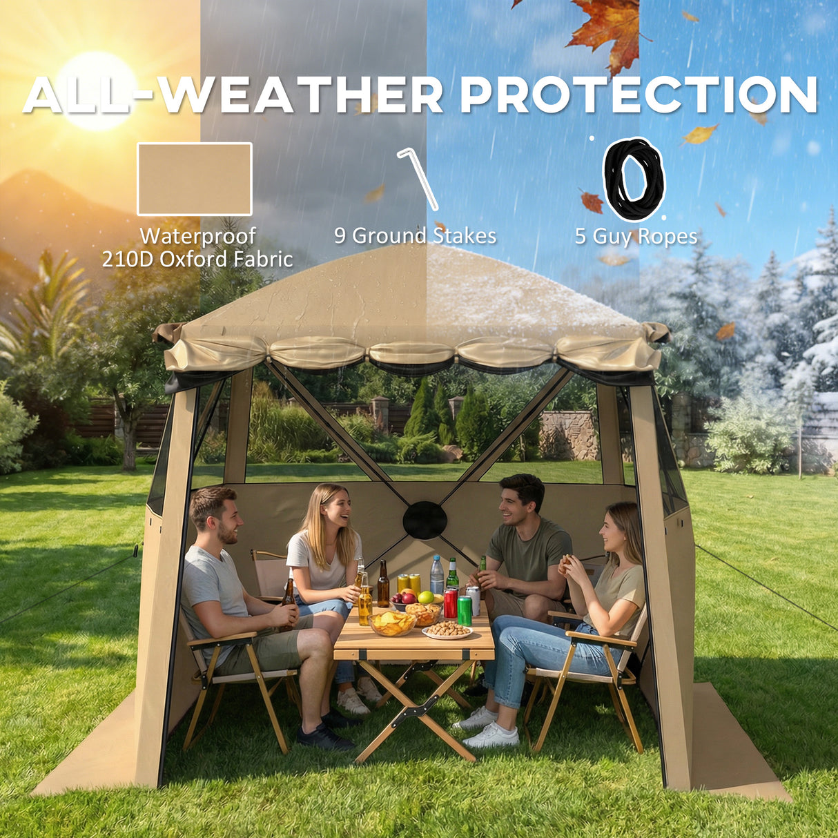 Fibreglass Pop Up Gazebo Waterproof Instant Shelter 198cm Width x 198cm Depth - Velmora