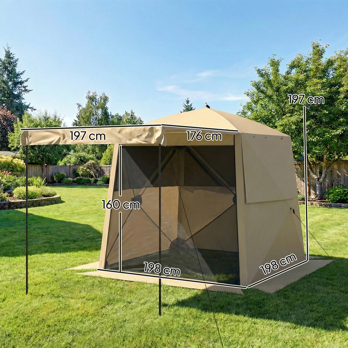 Fibreglass Pop Up Gazebo Waterproof Instant Shelter 198cm Width x 198cm Depth - Velmora