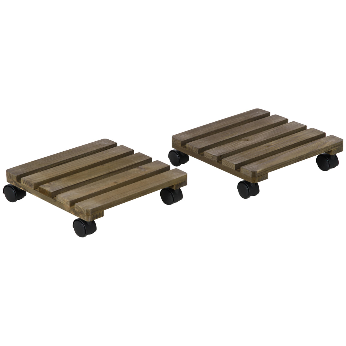 Fir Wood 2 Pack Plant Caddy With Wheels 30cm Wide - Velmora