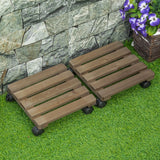 Fir Wood 2 Pack Plant Caddy With Wheels 30cm Wide - Velmora