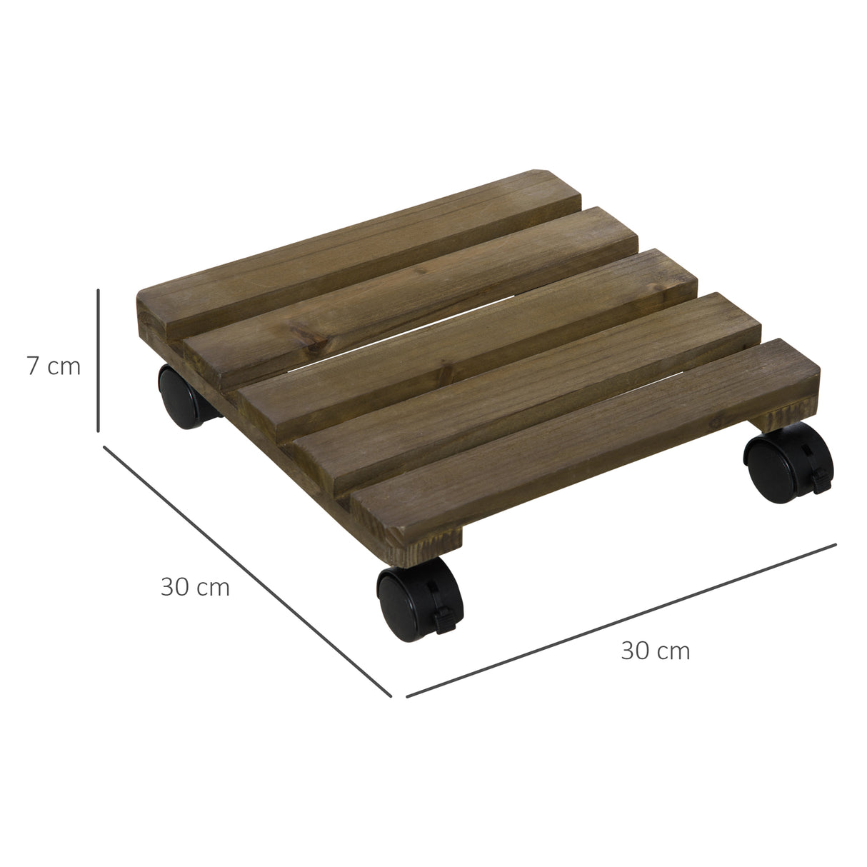 Fir Wood 2 Pack Plant Caddy With Wheels 30cm Wide - Velmora