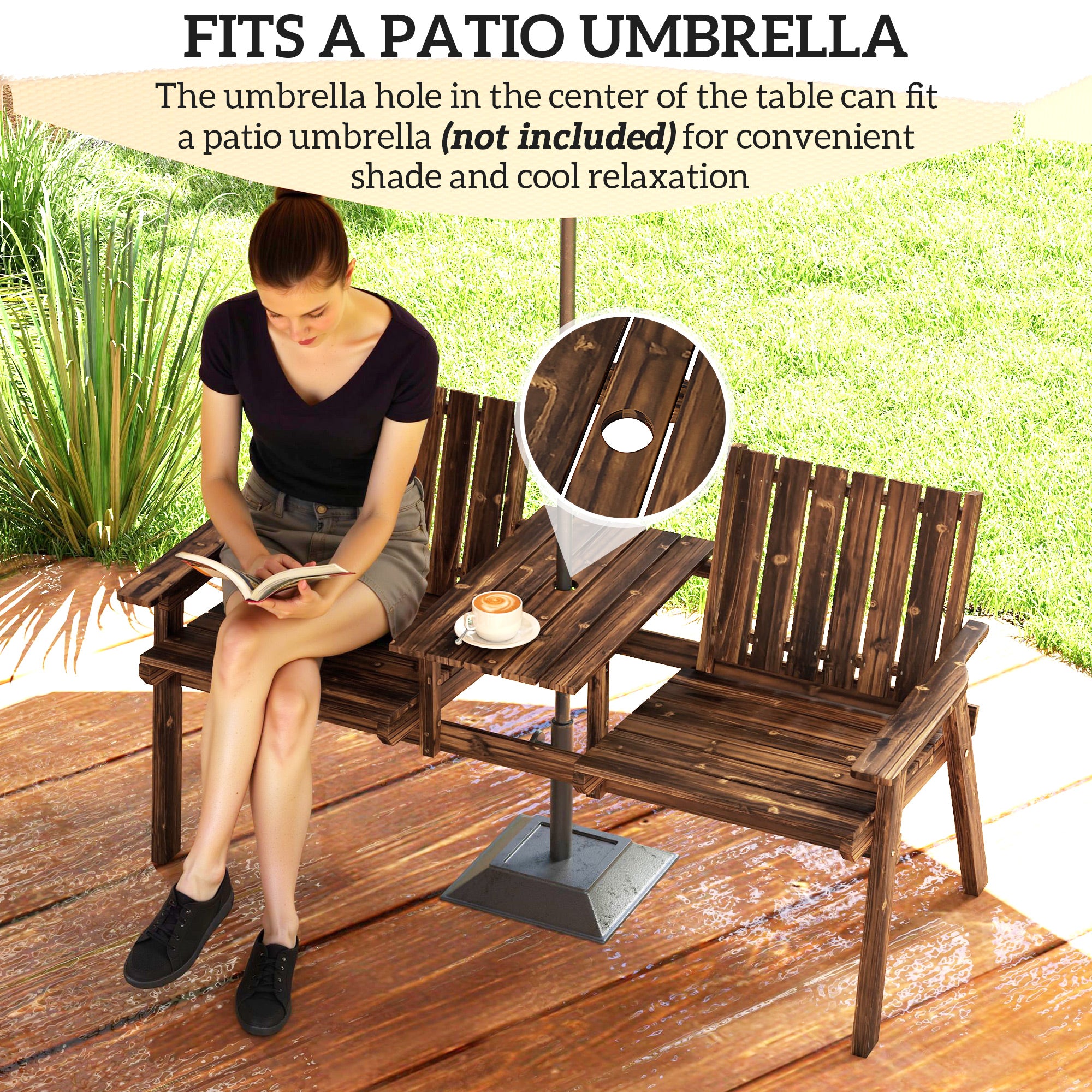 Fir Wood 2 Seater Garden Bench Antique Loveseat for Yard - Velmora