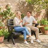Fir Wood 2 Seater Slatted Garden Bench With Armrest and Backrest - Velmora