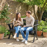 Fir Wood 2 Seater Slatted Garden Bench With Armrest and Backrest - Velmora