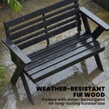 Fir Wood 2 Seater Slatted Garden Bench With Armrest and Backrest - Velmora
