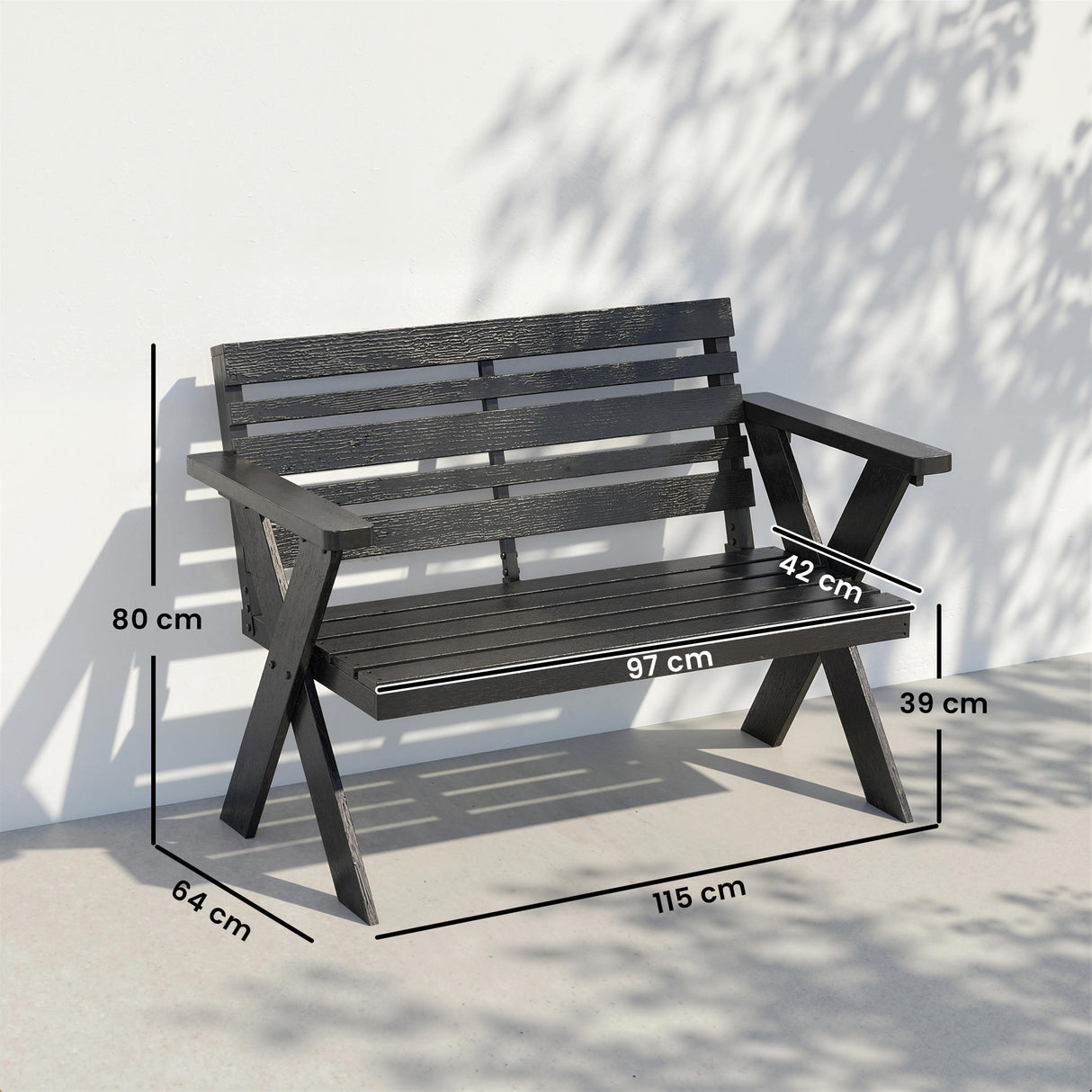 Fir Wood 2 Seater Slatted Garden Bench With Armrest and Backrest - Velmora