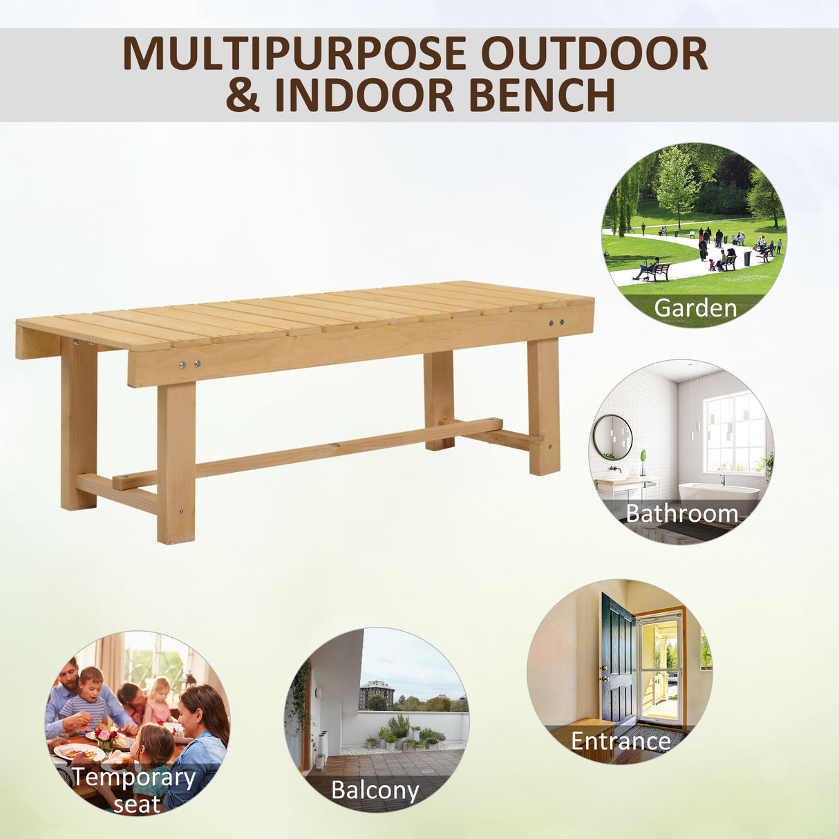 Fir Wood 2 Seater Garden Bench Backless Loveseat With Slatted Seat for Park - Velmora
