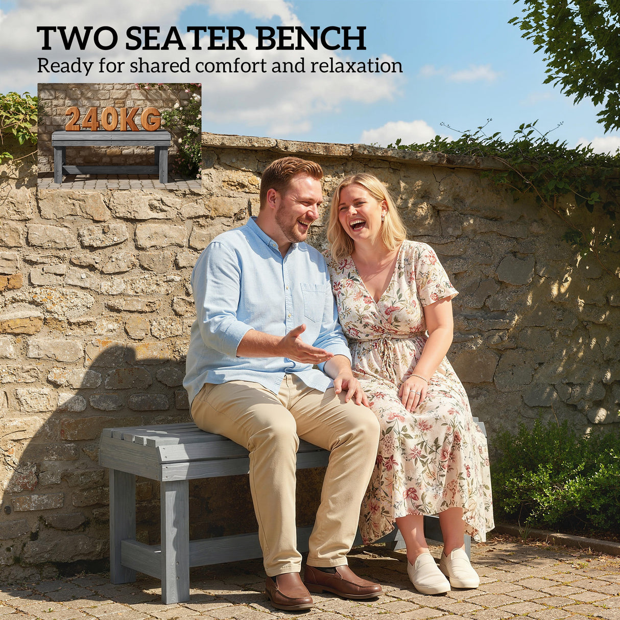Fir Wood 2 Seater Garden Bench Backless Patio Bench - Velmora