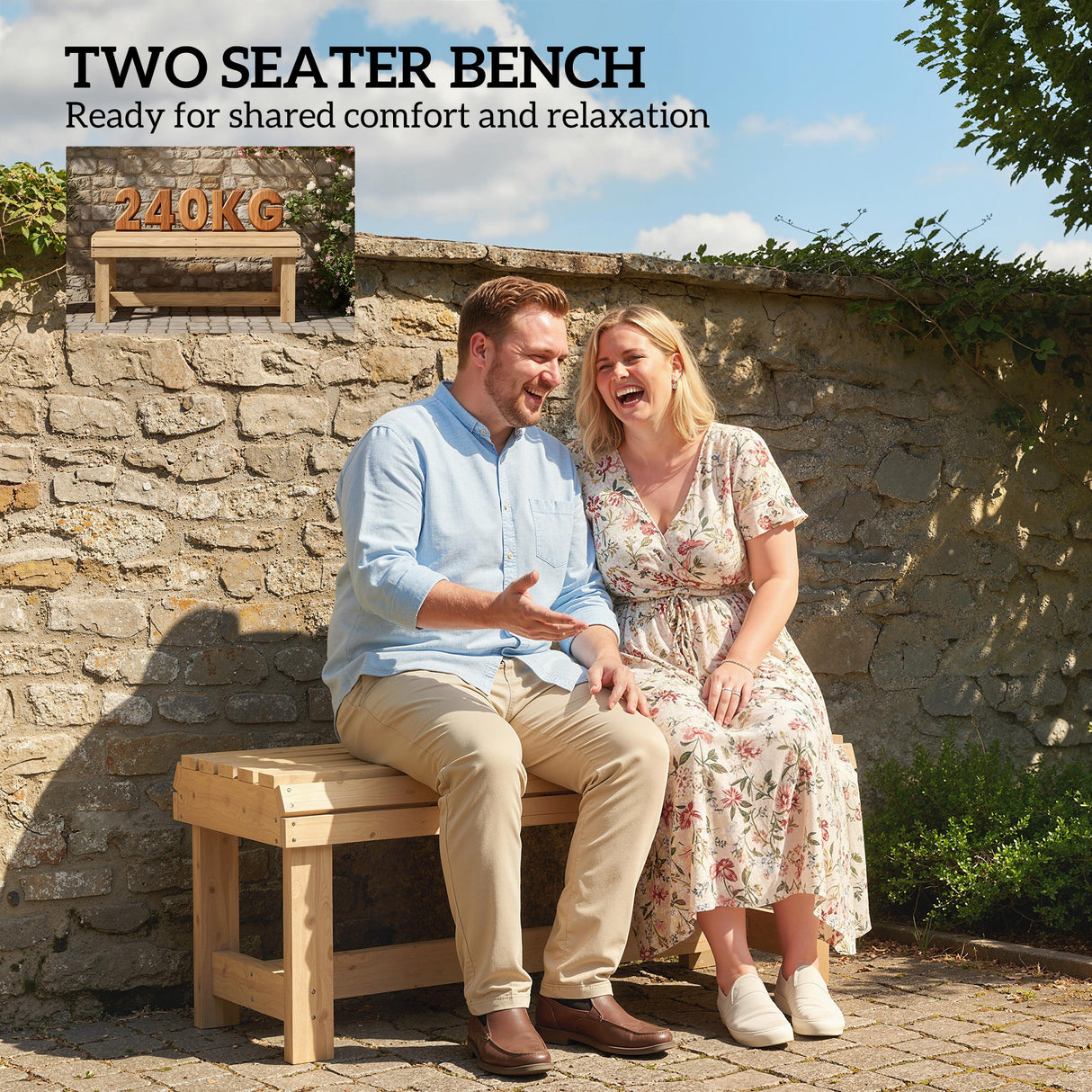 Fir Wood 2 Seater Garden Bench Backless Patio Bench - Velmora