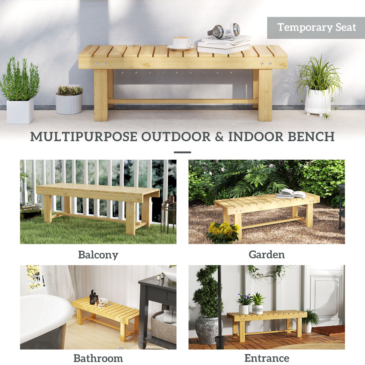 Fir Wood 2 Seater Garden Bench Patio Loveseat - Velmora