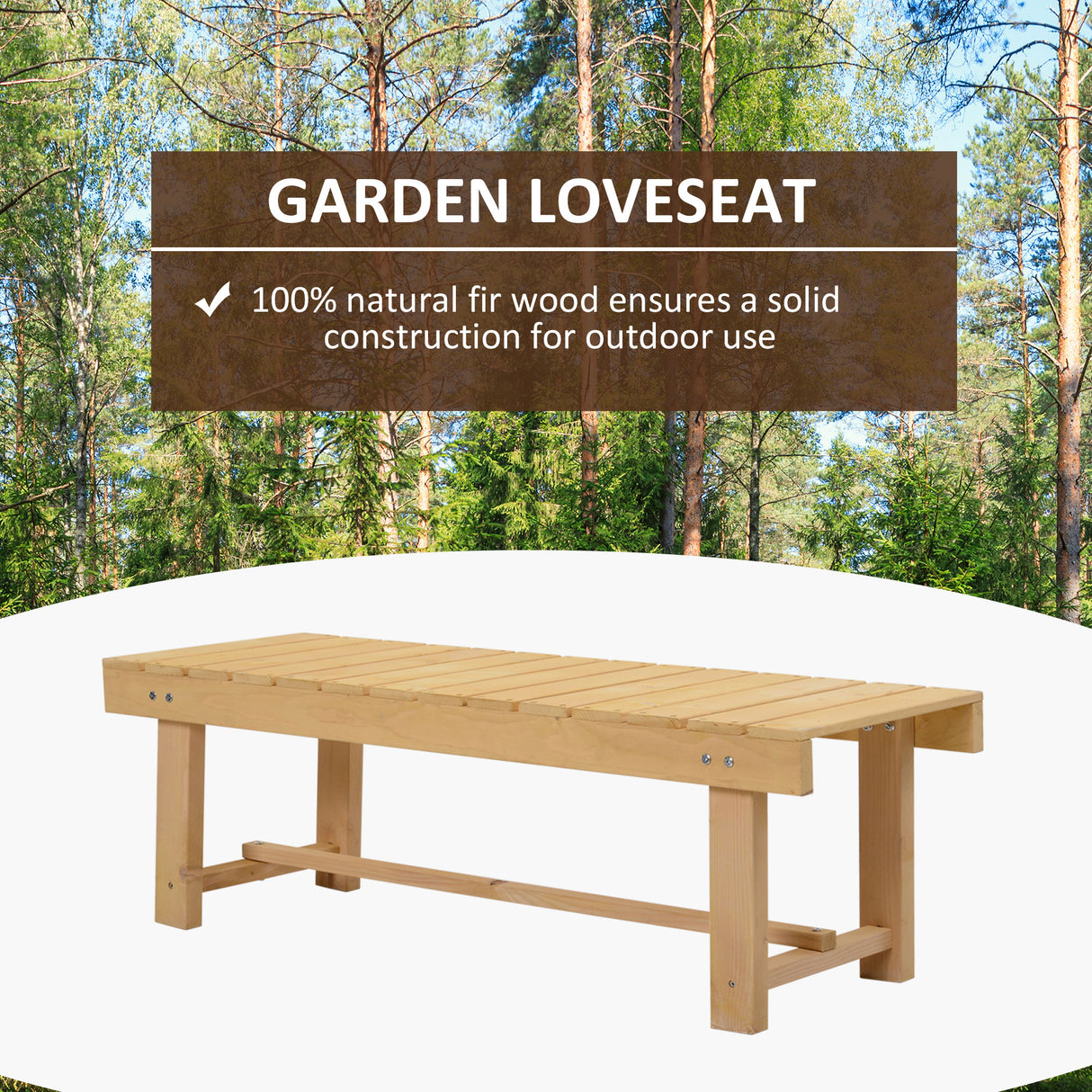 Fir Wood 2 Seater Garden Bench With Slatted Seat for Park - Velmora