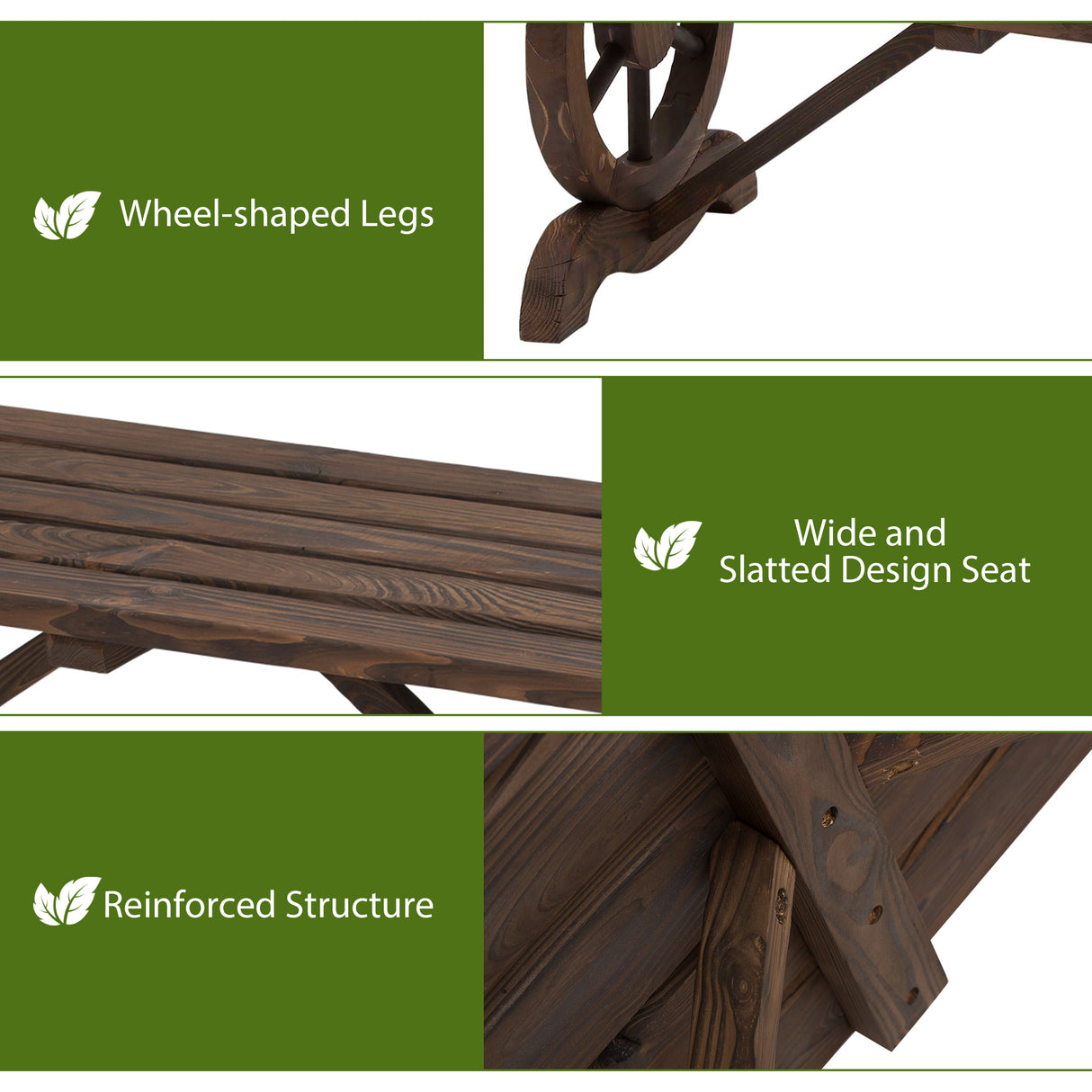 Fir Wood 2 Seater Garden Bench With Wheel-Shaped Legs - Velmora