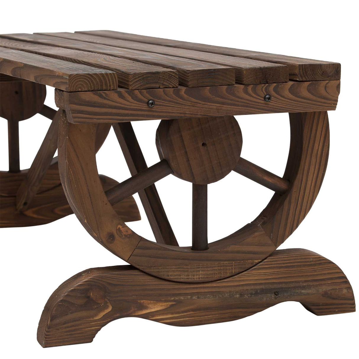 Fir Wood 2 Seater Garden Bench With Wheel-Shaped Legs - Velmora