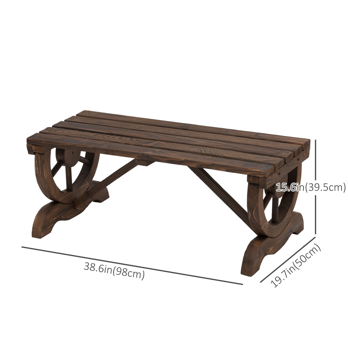 Fir Wood 2 Seater Garden Bench With Wheel-Shaped Legs - Velmora