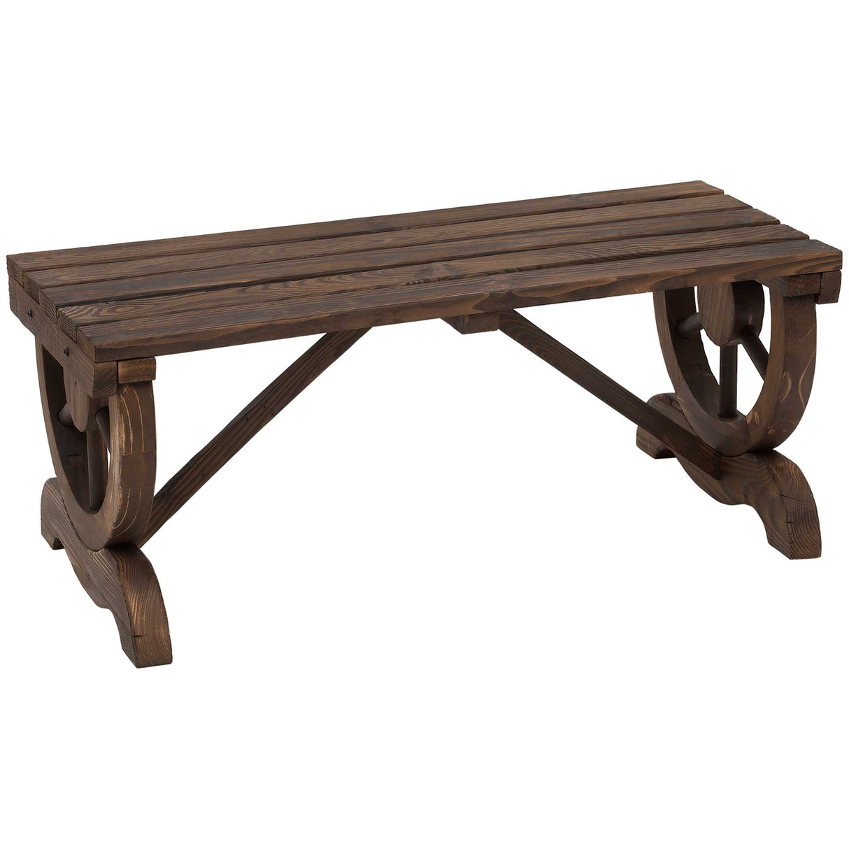 Fir Wood 2 Seater Garden Bench With Wheel-Shaped Legs - Velmora
