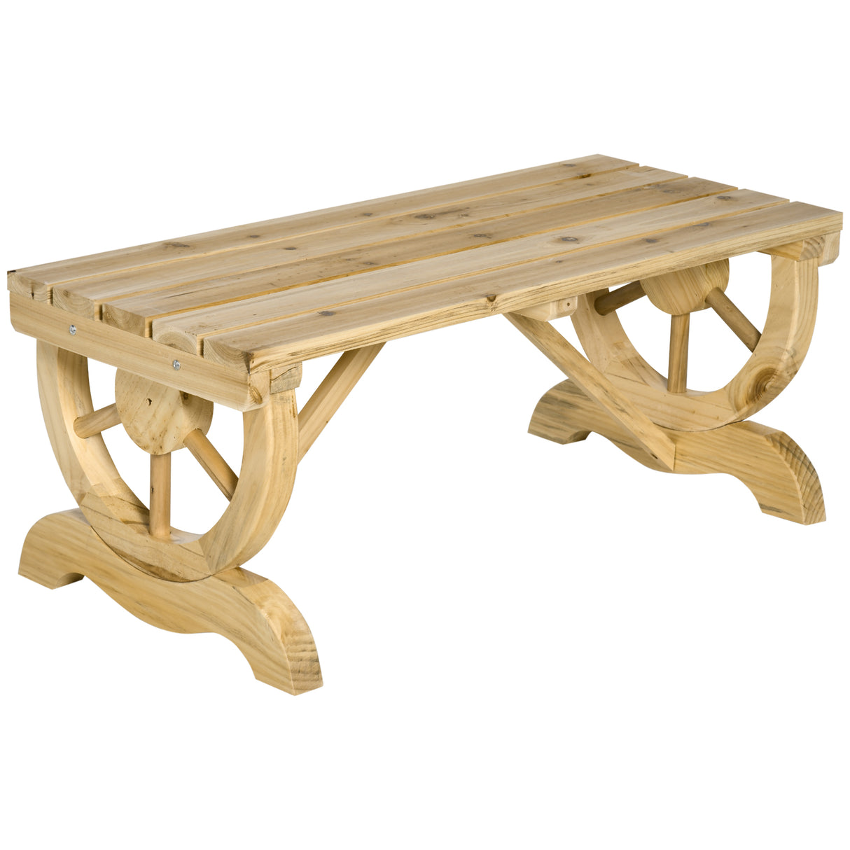 Fir Wood 2 Seater Garden Bench With Wheel-Shaped Legs - Velmora