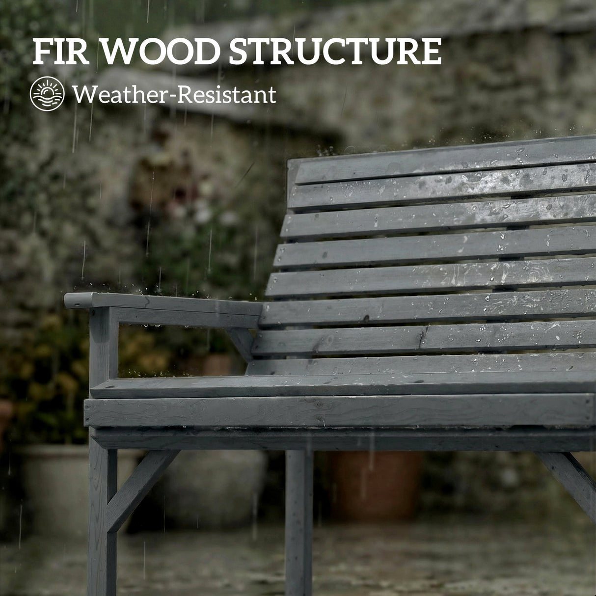 Fir Wood 2 Seater Garden Bench With Armrest and Backrest - Velmora