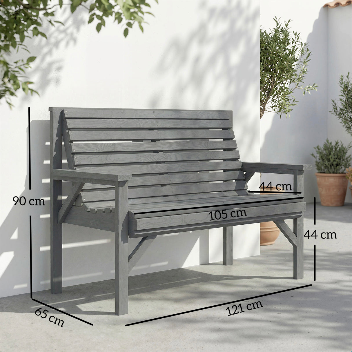 Fir Wood 2 Seater Garden Bench With Armrest and Backrest - Velmora