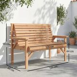 Fir Wood 2 Seater Garden Bench With Armrest and Backrest - Velmora