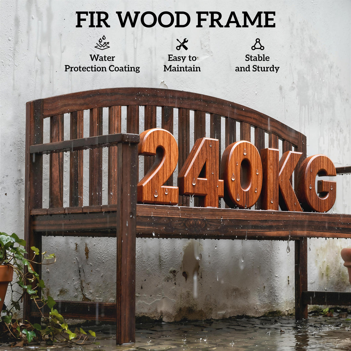 Fir Wood 2 Seater Garden Bench With Armrest - Velmora