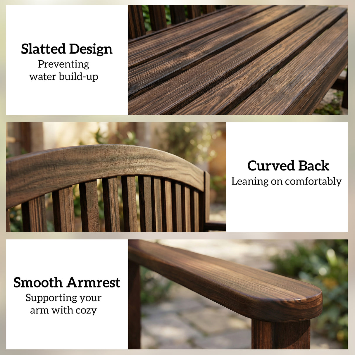 Fir Wood 2 Seater Garden Bench With Armrest - Velmora