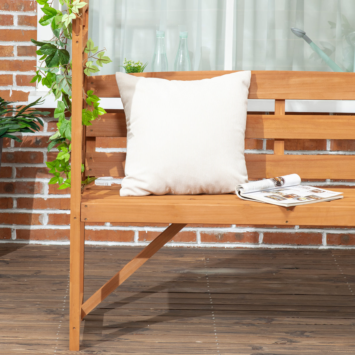 Fir Wood 2 Seater Garden Bench With Garden Arbour - Velmora