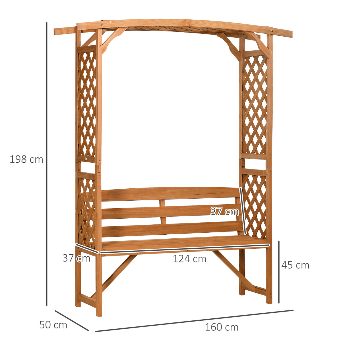 Fir Wood 2 Seater Garden Bench With Garden Arbour - Velmora