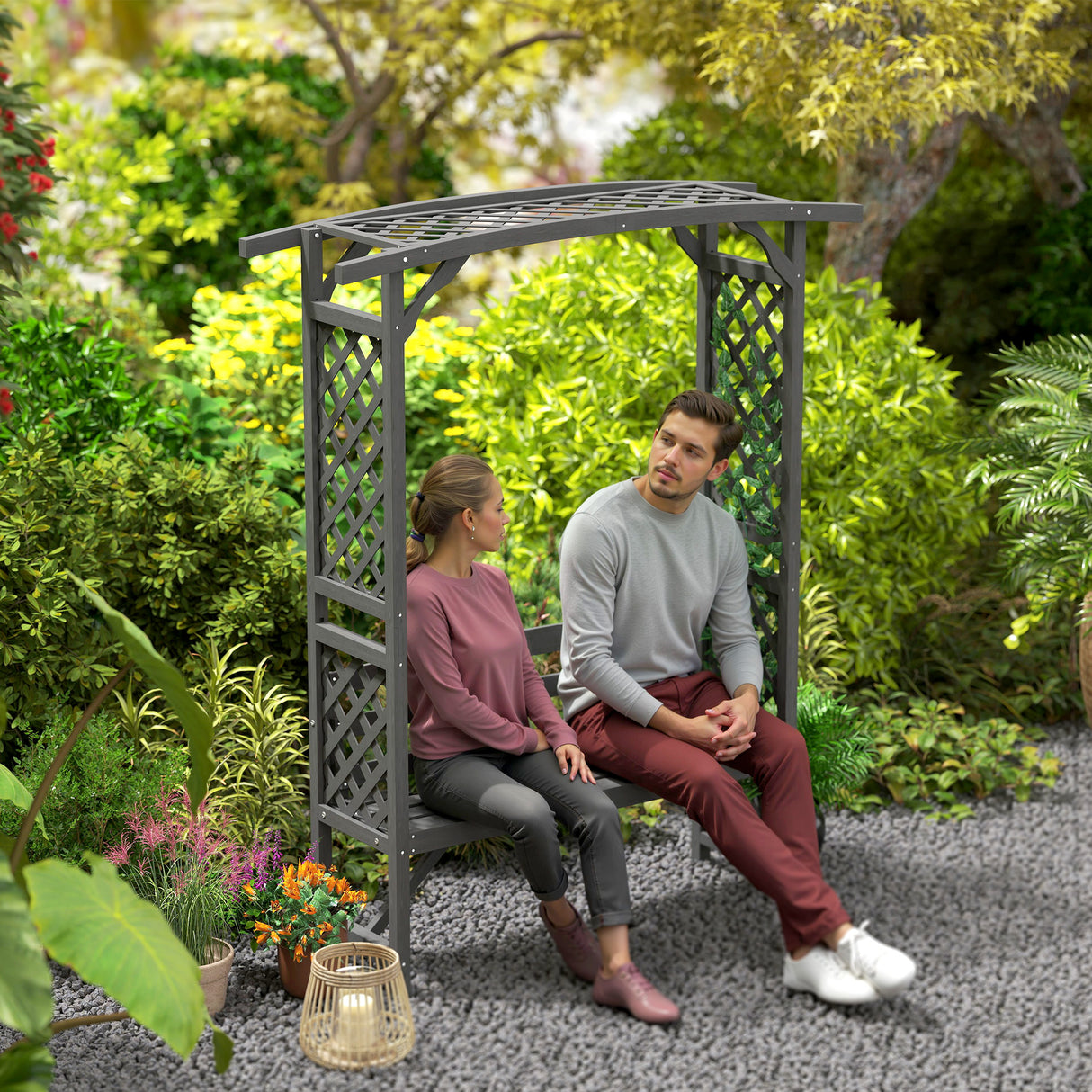 Fir Wood 2 Seater Garden Bench With Garden Arbour - Velmora