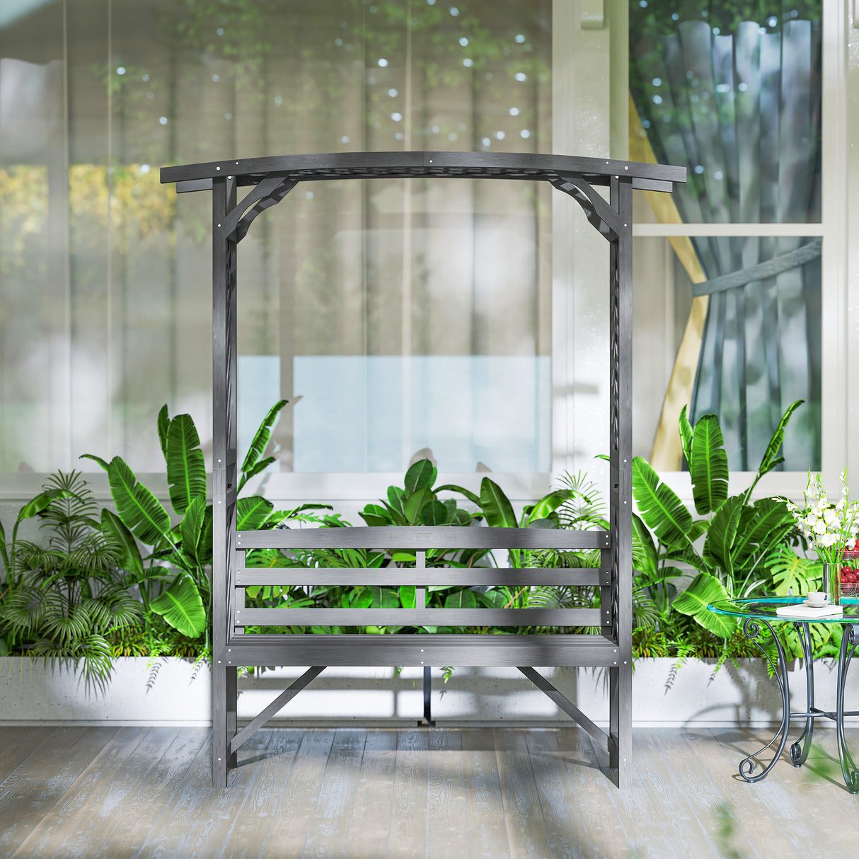 Fir Wood 2 Seater Garden Bench With Garden Arbour - Velmora