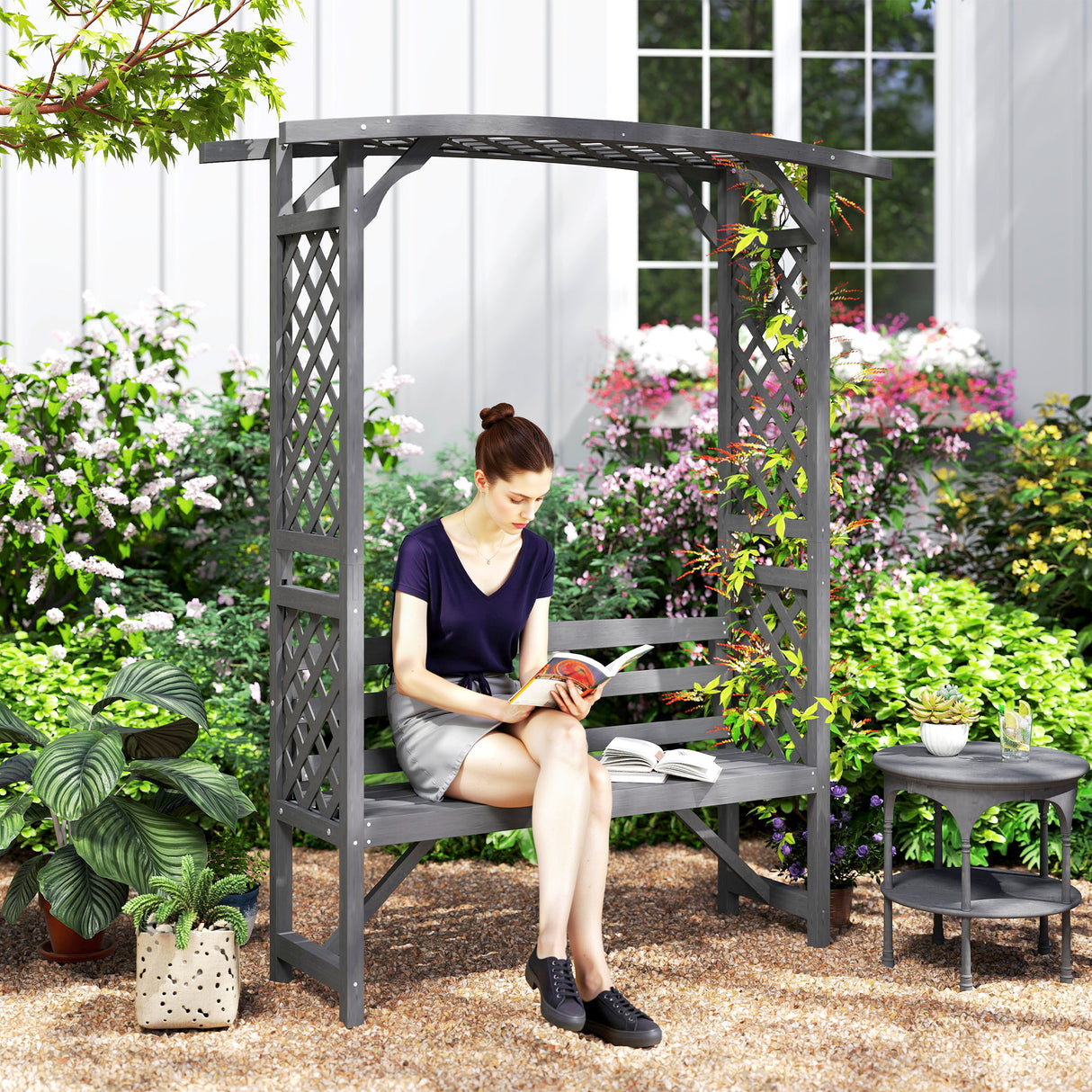 Fir Wood 2 Seater Garden Bench With Garden Arbour - Velmora