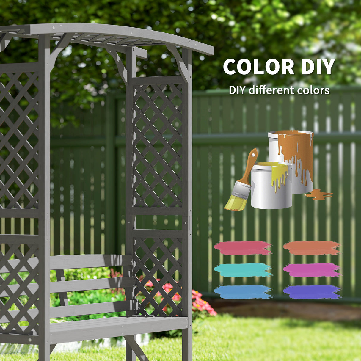 Fir Wood 2 Seater Garden Bench With Garden Arbour - Velmora